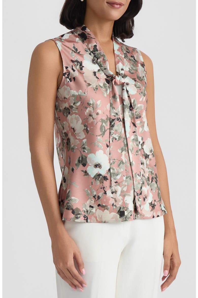 Floral Print Tie Neck Sleeveless Top, Alternate, color, TEAROSE MULTI