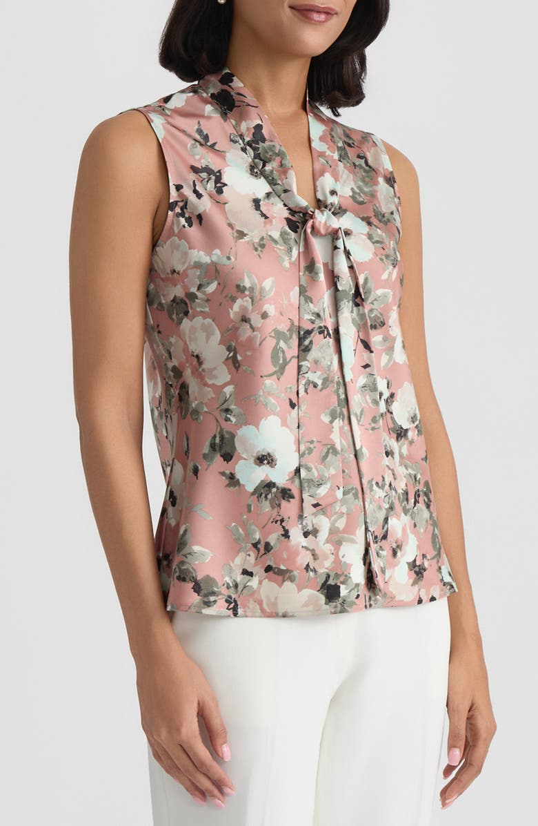 KASPER Floral Print Tie Neck Sleeveless Top, Alternate, color,