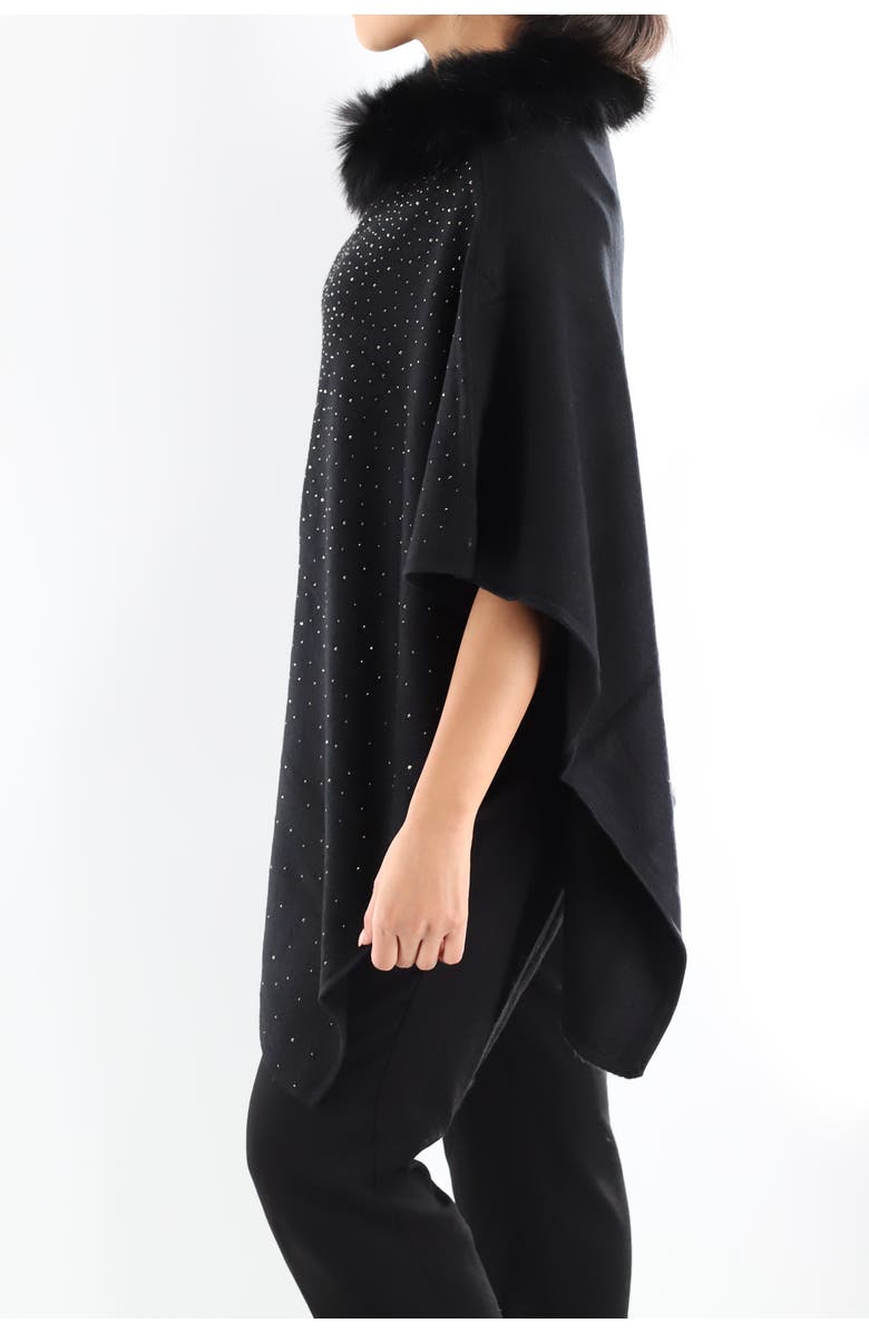 La Fiorentina Embellished Poncho with Faux Fur Collar, Alternate, color,