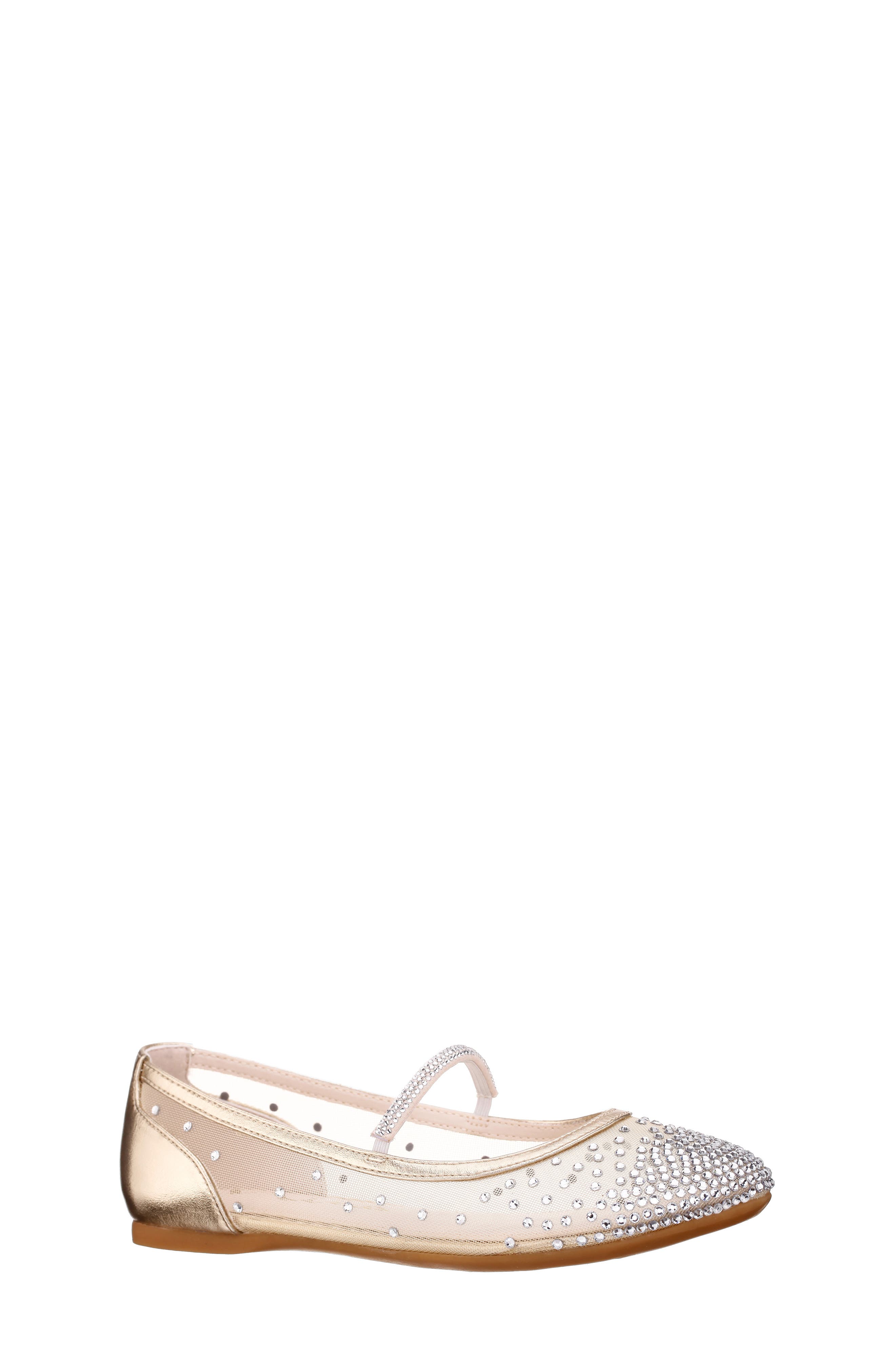 Kids' Kira Mary Jane Flat, Main, color, LT GOLD MESH/ RHINESTONES