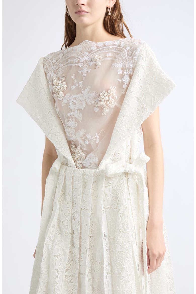 Pleated Sheer Panel Lace Flare Dress, Alternate, color, IVORY/ WHITE/ PEARL