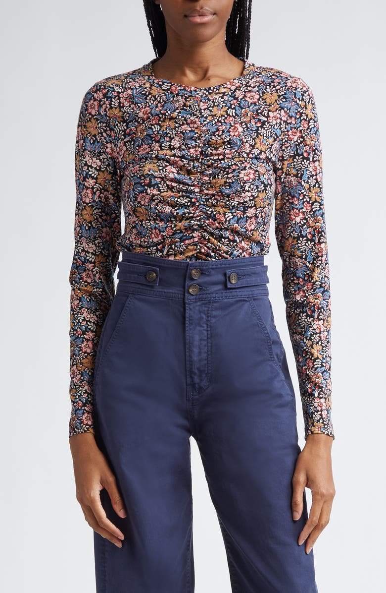 Veronica Beard Detta Ruched Floral Top, Alternate, color, 