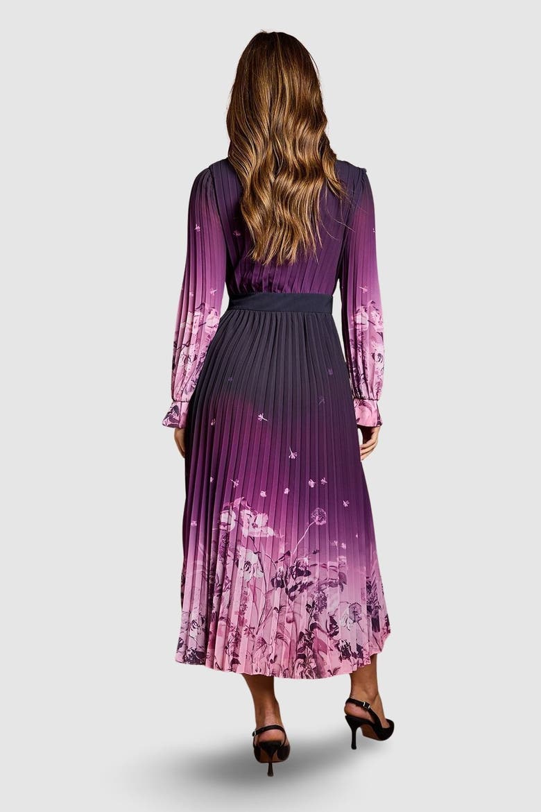 Floral Corsage Wrap Georgette Dress, Alternate, color, Mauve