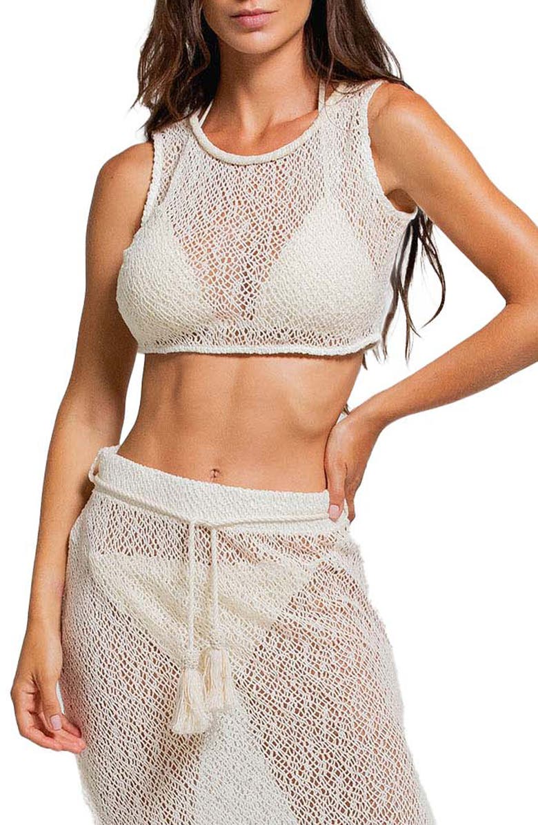 Cosita Linda Sheer Crop Cotton Blend Crochet Cover-Up Top, Main, color, 