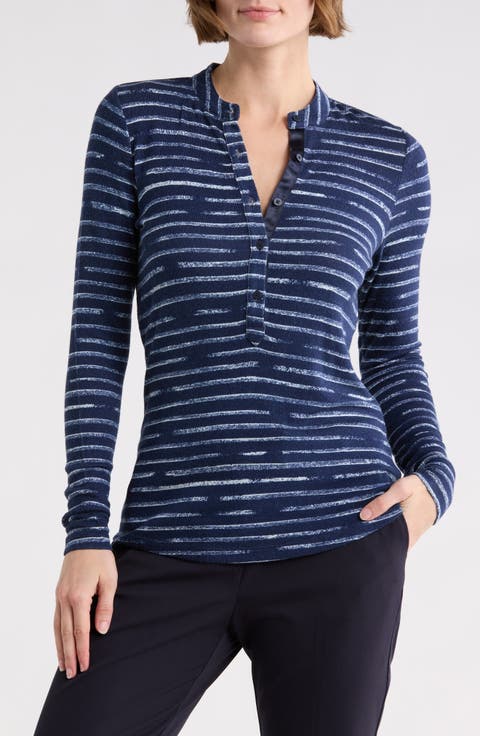 Sketched Stripe Cozy Long Sleeve Henley