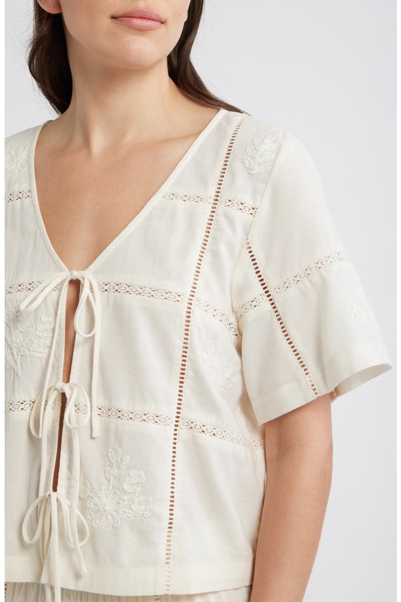 Marella Embroidered Detail Tie Front Top, Alternate, color, ANTIQUE WHITE