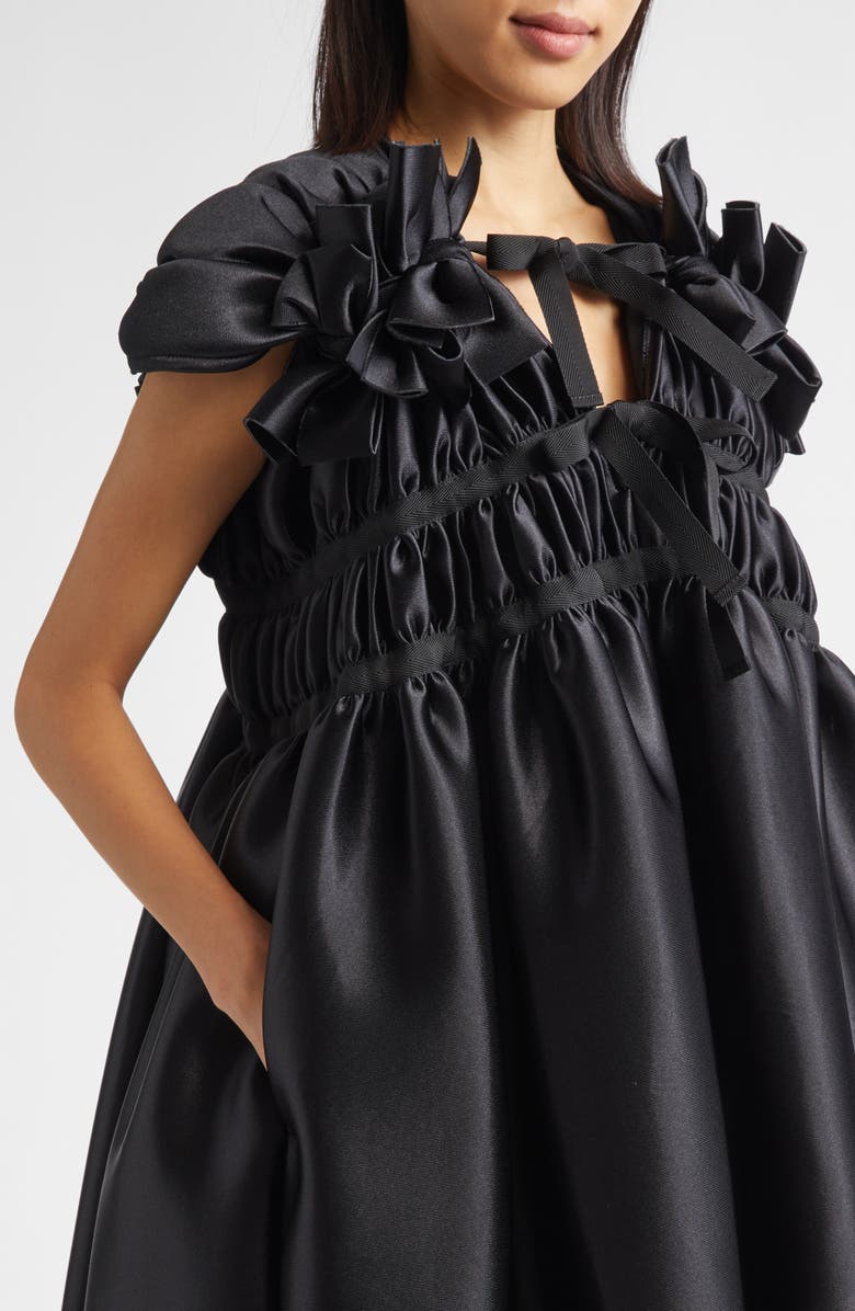 Tao Comme des Garçons Bow Detail Shirred Tricot Midi Dress, Alternate, color, Black