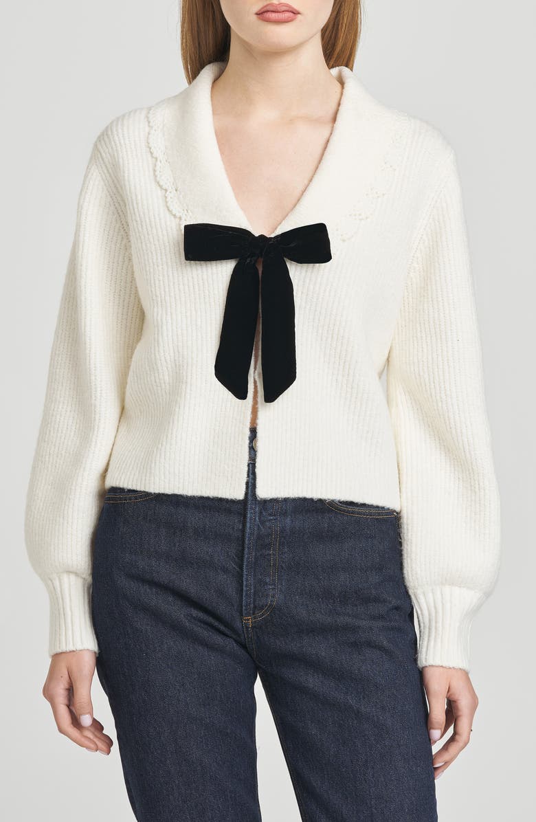 WAYF Sloane Bow Cardigan, Main, color, Ivory