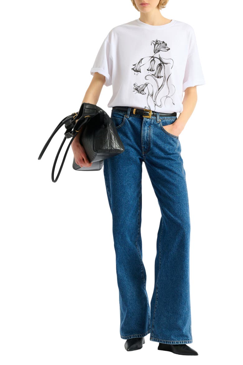 Printed Balmain Flower T-shirt, Alternate, color, white