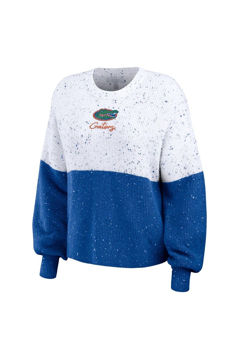 Women's WEAR by Erin Andrews White/Royal Florida Gators Colorblock Script Pullover Sweater, Alternate, color, White