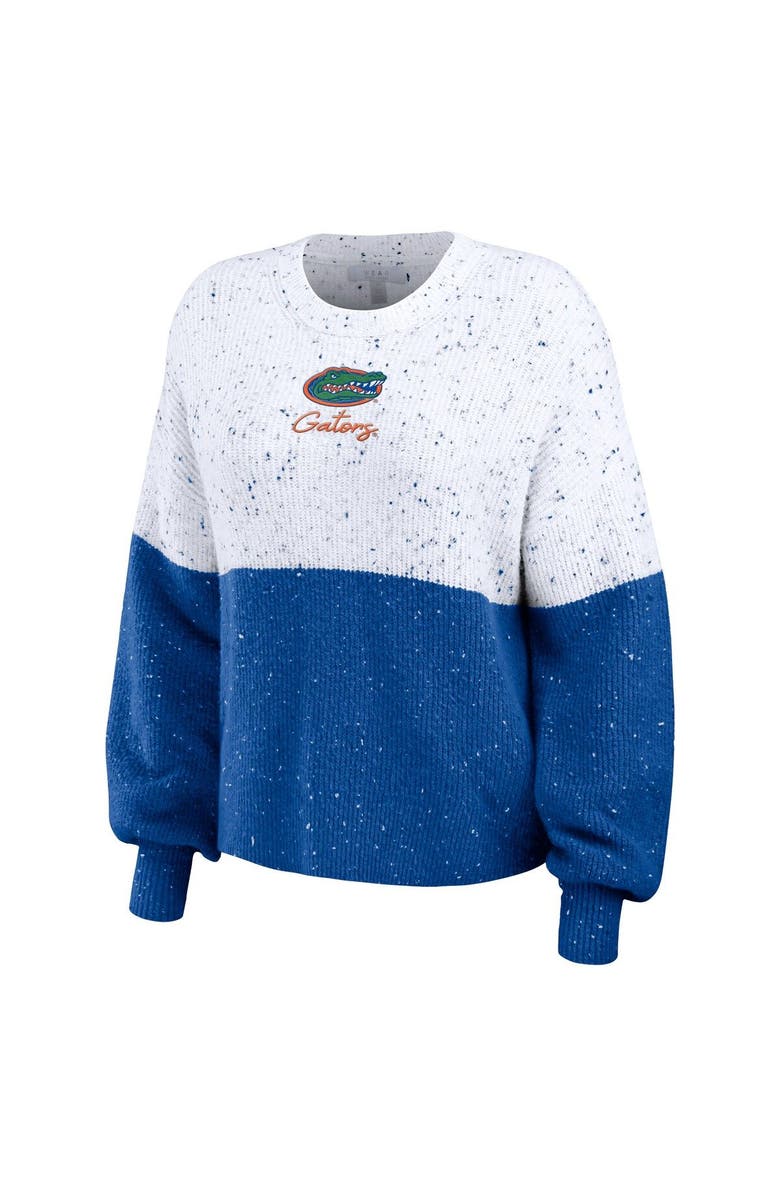 WEAR by Erin Andrews Women's WEAR by Erin Andrews White/Royal Florida Gators Colorblock Script Pullover Sweater, Alternate, color,