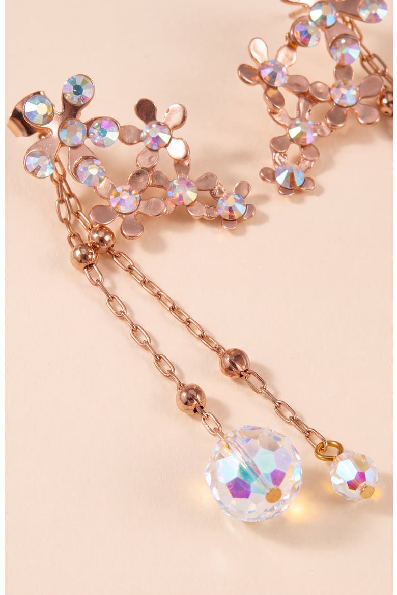 Crystal Flower Drop Earrings with Dangle Chains, Alternate, color, Rose Gold