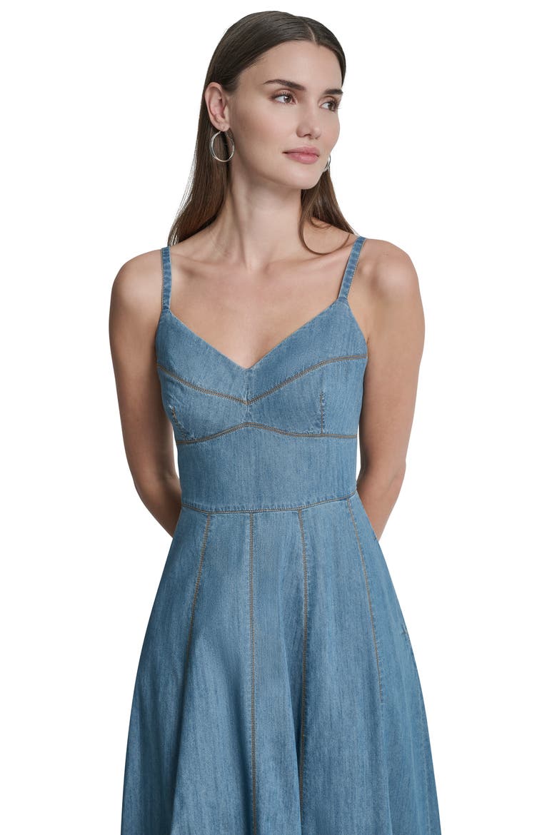 Cotton Blend Denim Fit & Flare Midi Dress, Alternate, color, DOWNTOWN W