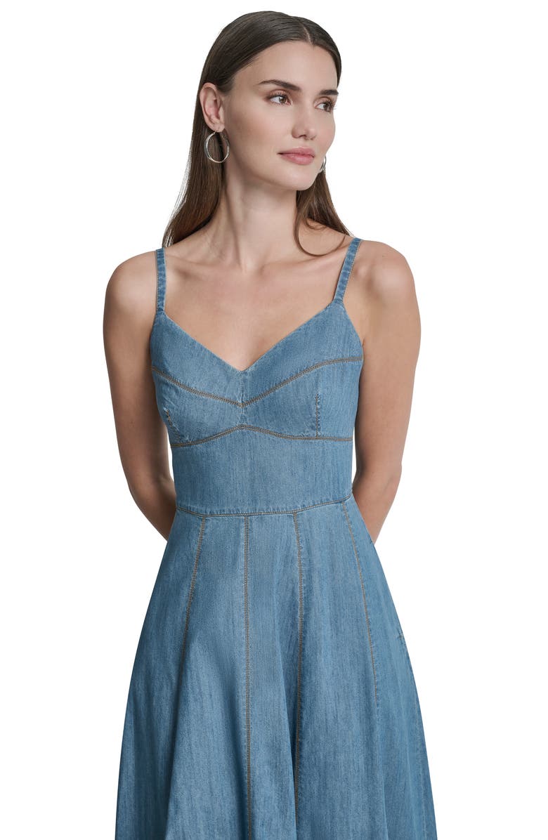 DKNY Cotton Blend Denim Fit & Flare Midi Dress, Alternate, color, Downtown W
