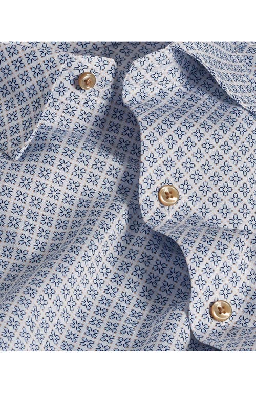David Donahue Neat Geometric Print Cotton Oxford Cloth Button-up Shirt In White/blue