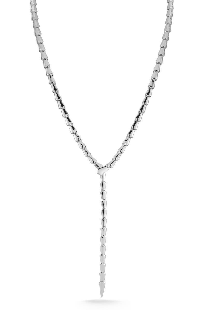 GLAZE JEWELRY Serpent Lariat Necklace, Main, color, Silver