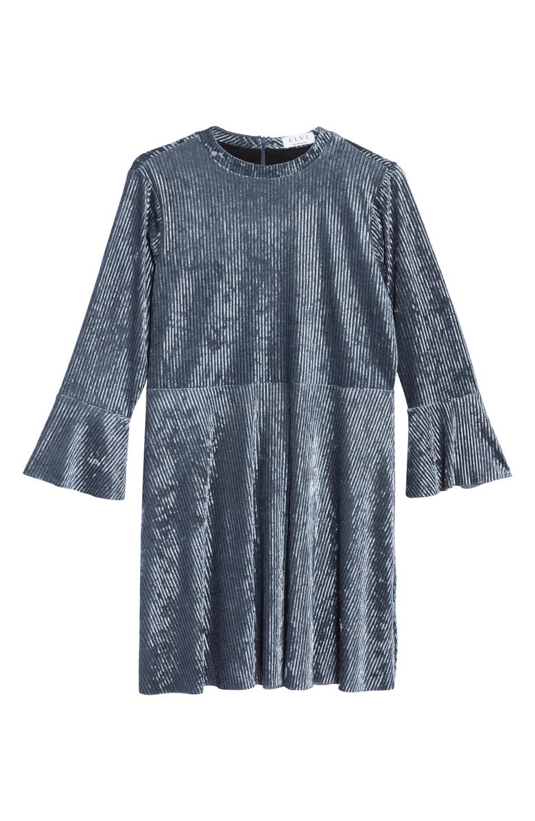 ELVI Plissé Velvet Bell Sleeve Dress, Alternate, color, 