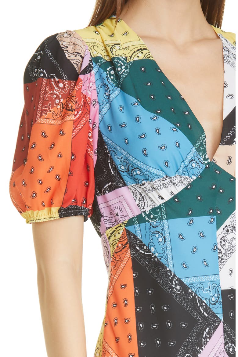 Milla Minidress, Alternate, color, PATCHWORK BANDANA RAINBOW