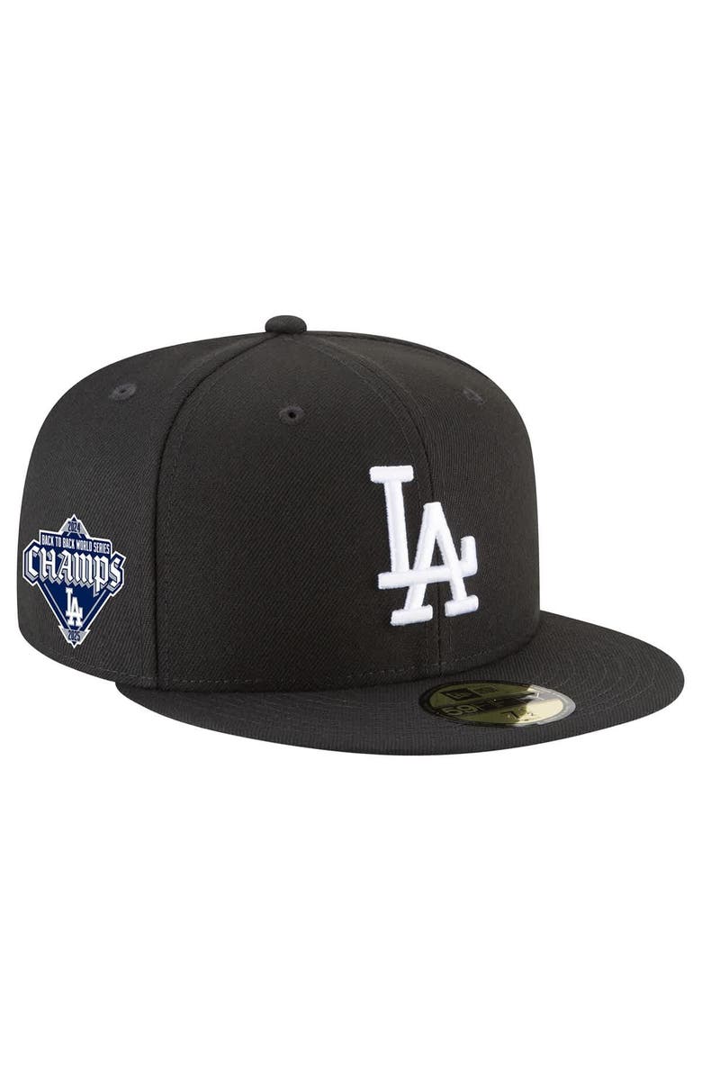 New Era Men's New Era Black Los Angeles Dodgers 2024/25 Back-to-Back Champions Diamond Side Patch 59FIFTY Fitted Hat, Main, color, Black