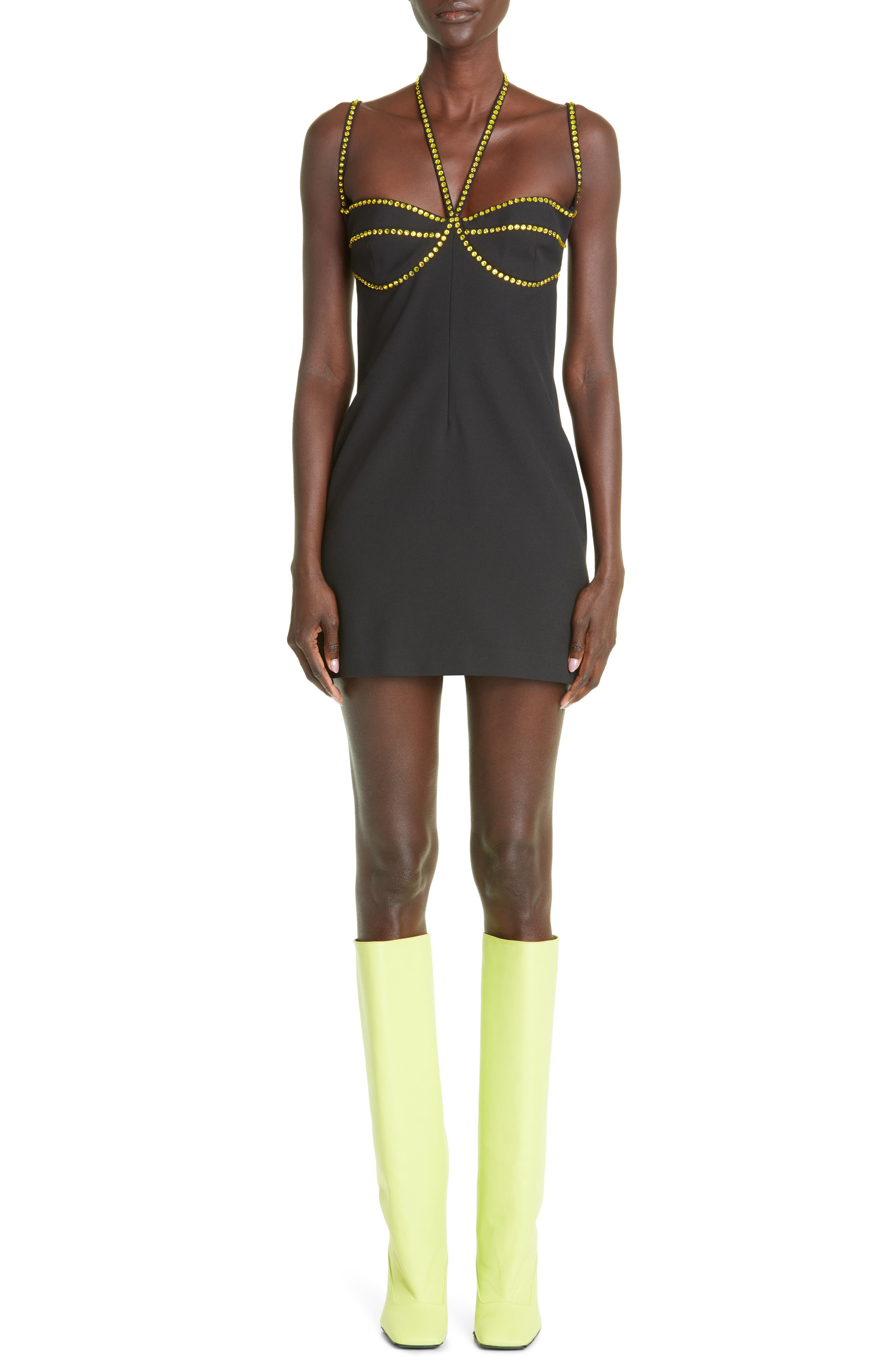 The Attico Coco Rhinestone Detail Halter Neck Minidress