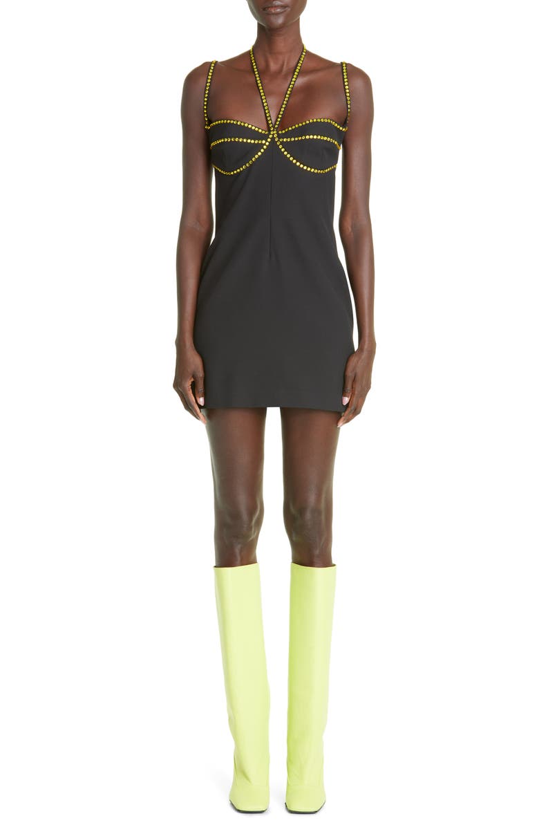 The Attico Coco Rhinestone Detail Halter Neck Minidress, Main, color,