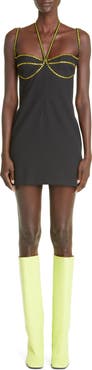 The Attico Coco Rhinestone Detail Halter Neck Minidress