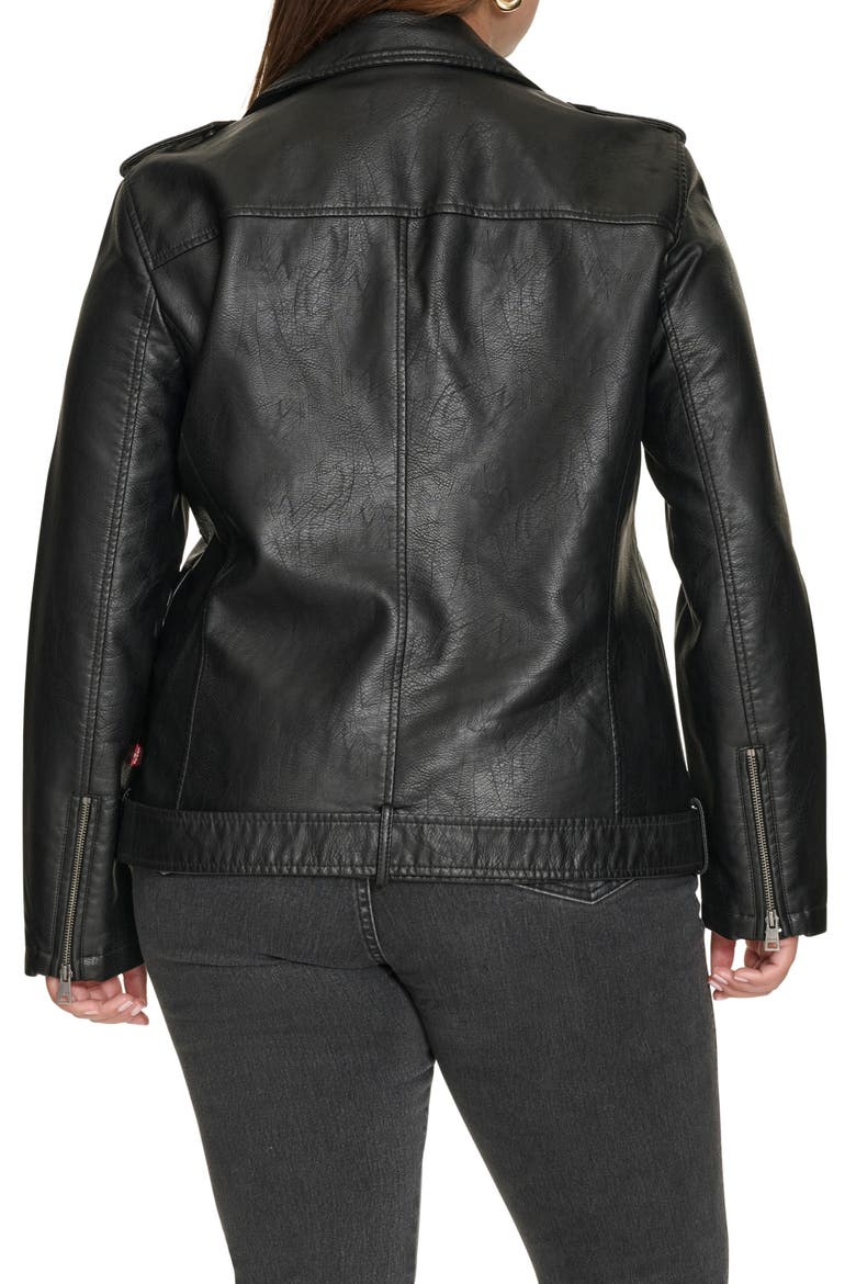 Water Resistant Faux Leather Longline Moto Jacket, Alternate, color, BLACK