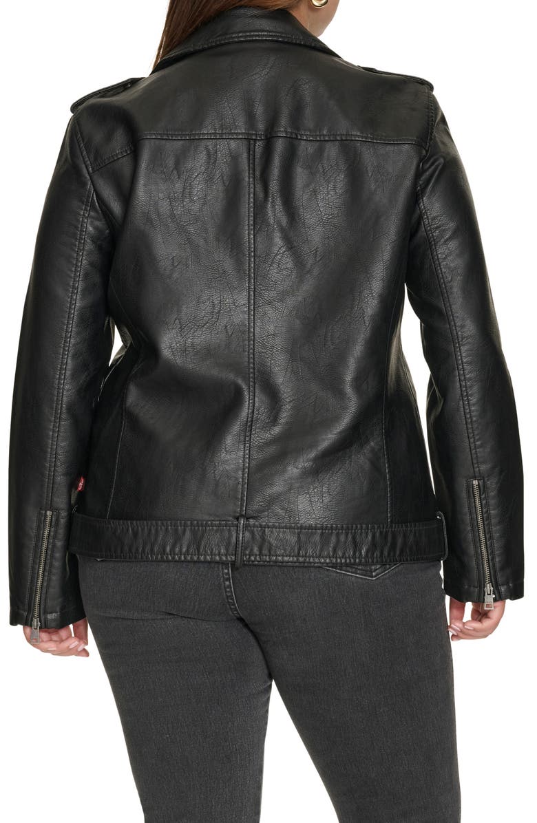 Levi's<sup>®</sup> Water Resistant Faux Leather Longline Moto Jacket, Alternate, color, Black