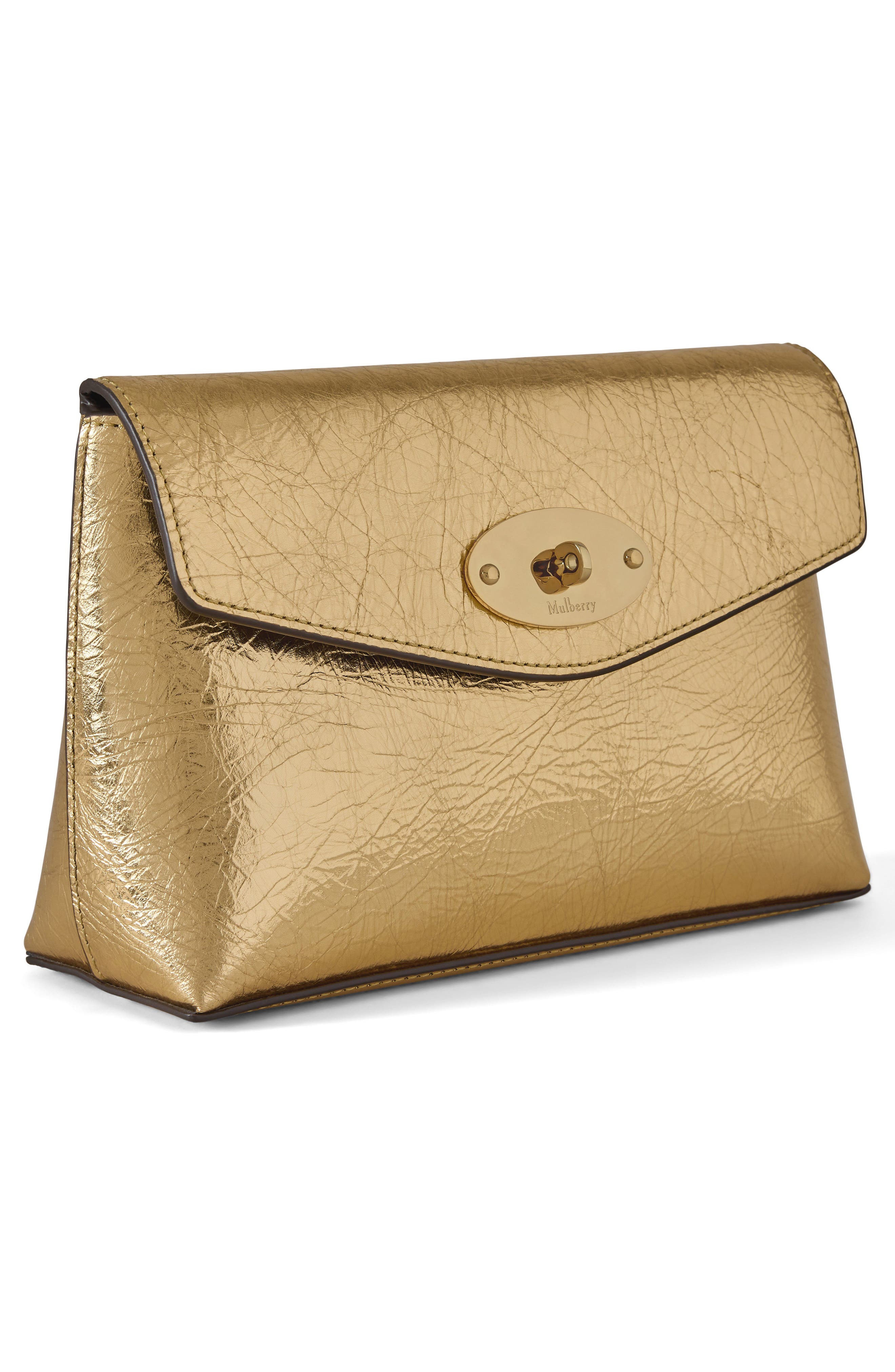 Darley Crinkled Metallic Leather Cosmetic Pouch, Alternate, color, SOMERSET GOLD