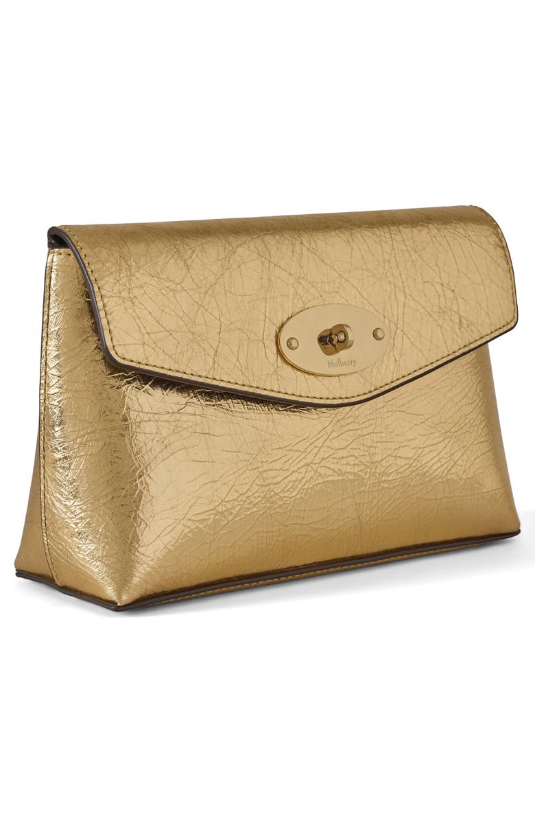 Mulberry Darley Crinkled Metallic Leather Cosmetic Pouch, Alternate, color, Somerset Gold