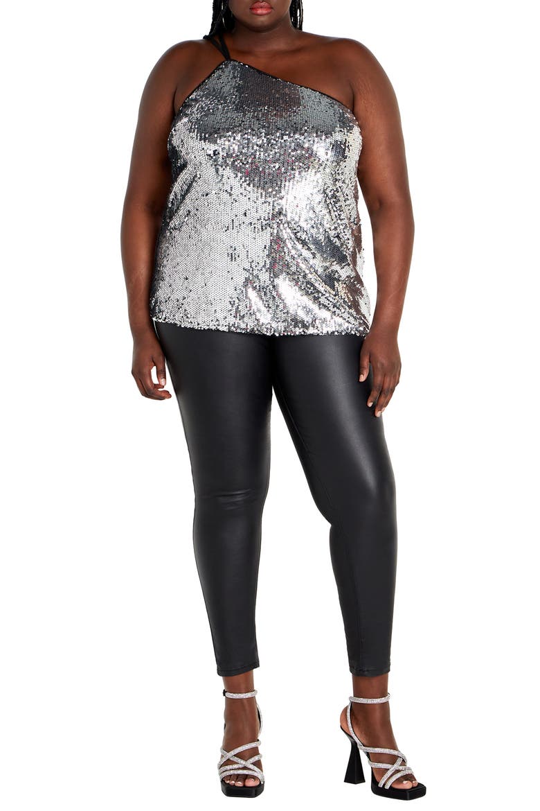 Lottie Sequin One-Shoulder Top, Alternate, color, SILVER