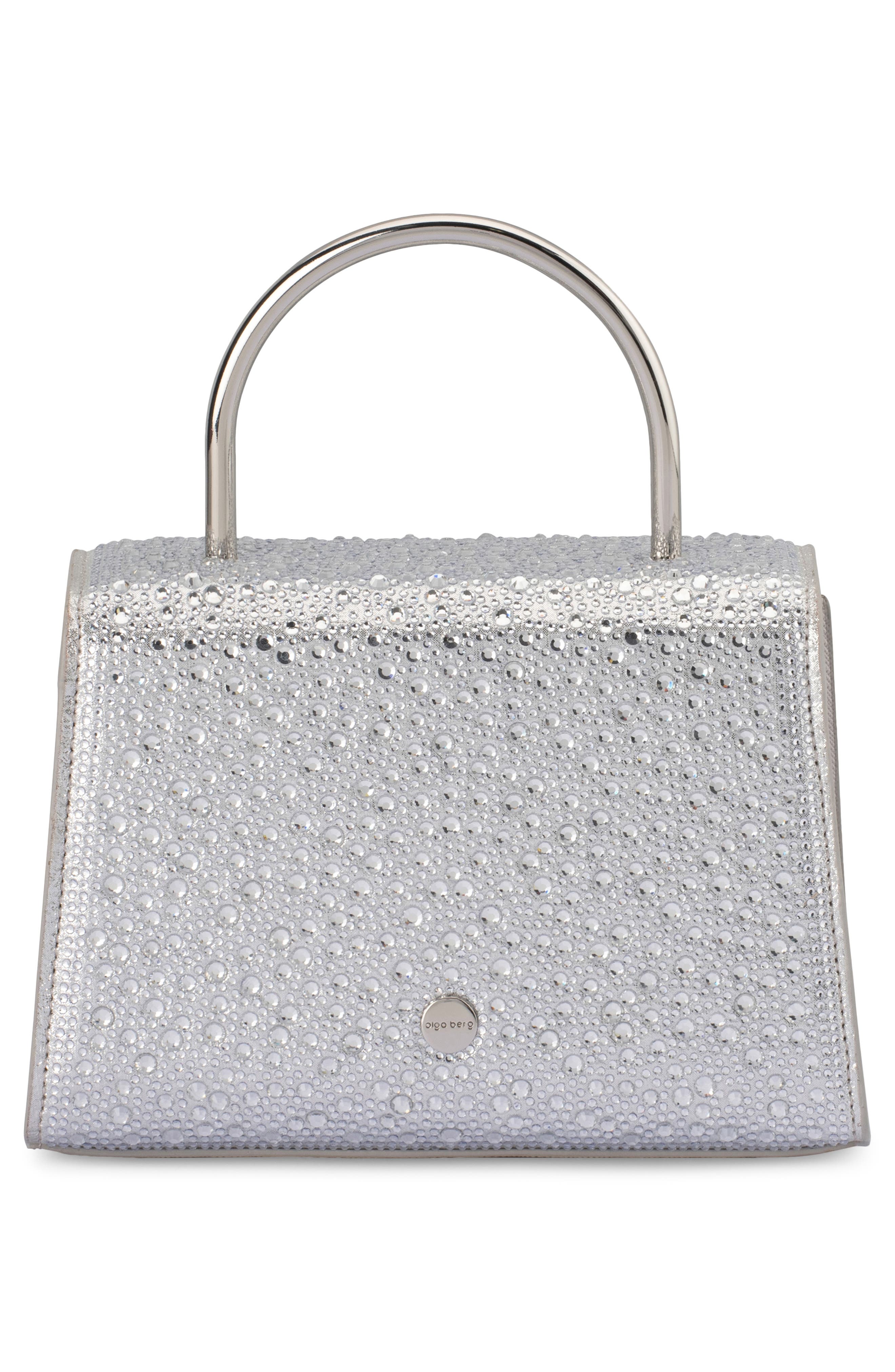 Olga Berg Annabel Crystal Top Handle Bag, Alternate, color, Silver