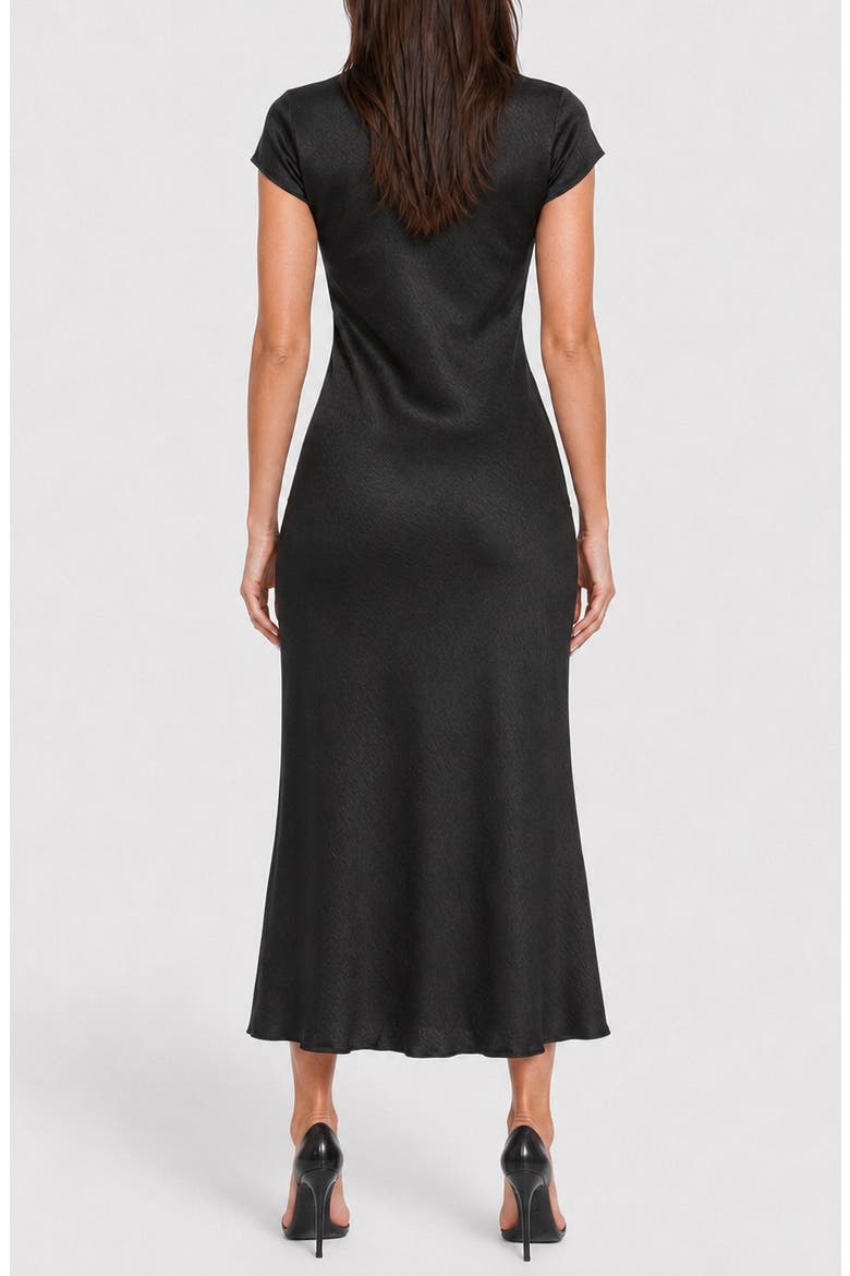 Lace Detail Crushed Satin Dress, Alternate, color, BLACK