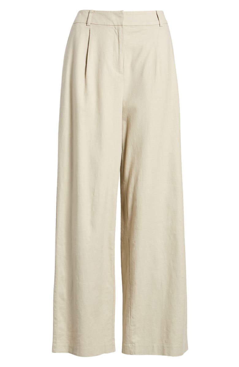 Open Edit Wide Leg Linen Blend Pants, Alternate, color, Tan Oxford