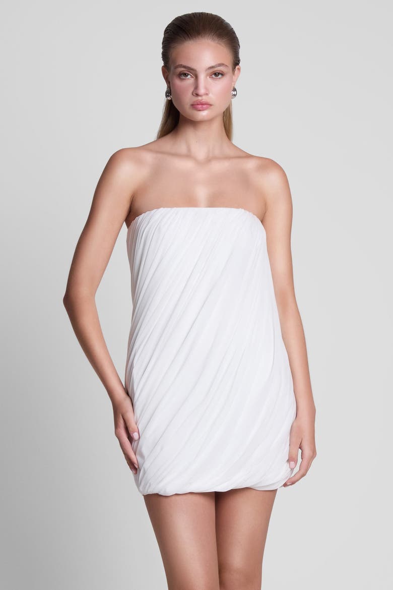 Swan Strapless Twist Drape Mini Dress, Alternate, color, White