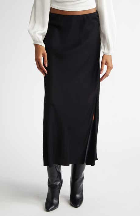 Side Slit Bias Satin Maxi Skirt