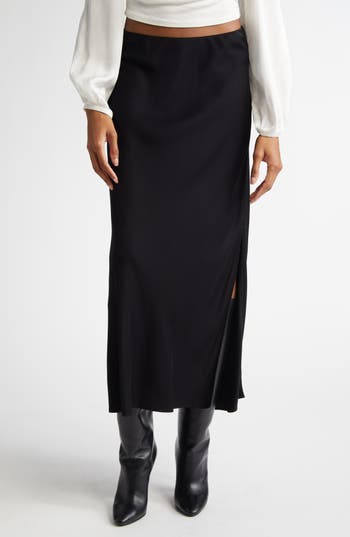 Bella Dahl Side Slit Bias Satin Maxi Skirt In Black