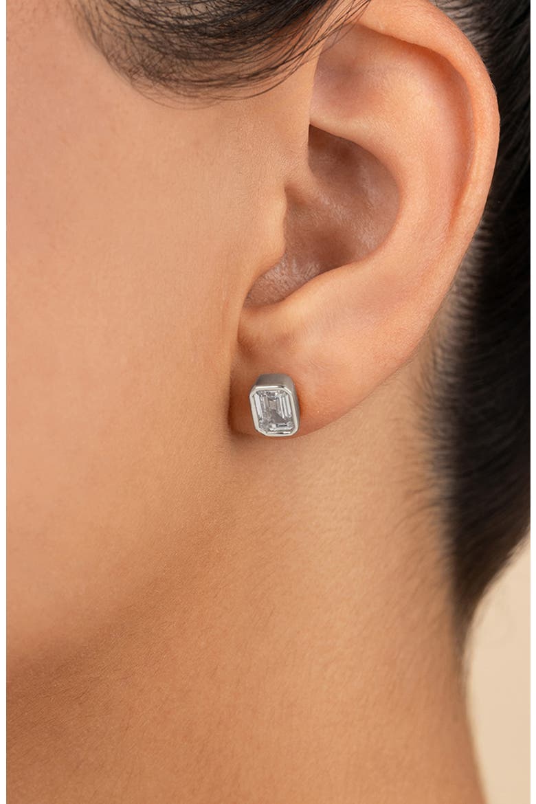 Emerald-Cut Cubic Zirconia Stud Earrings, Alternate, color, SILVER