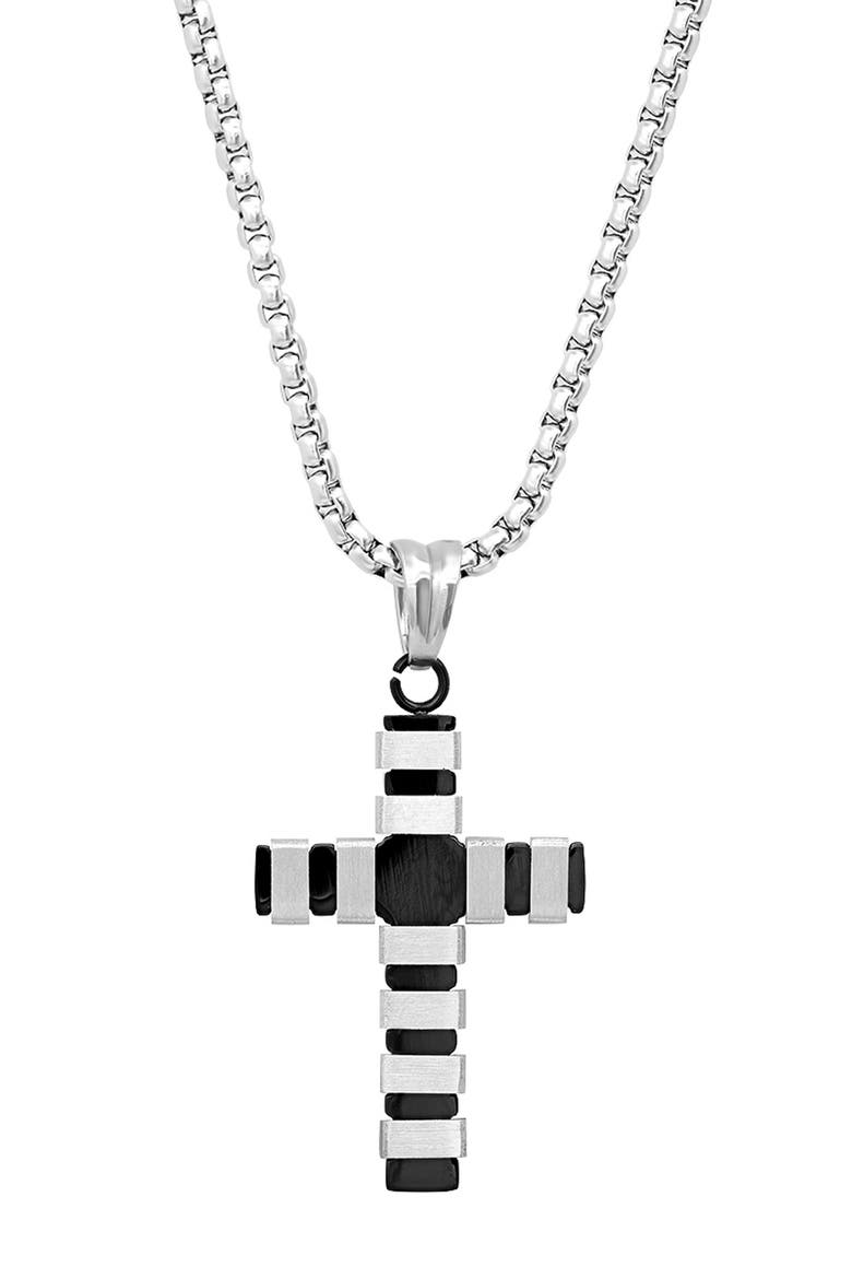 Two Tone Stainless Steel Cross Pendant Necklace, Main, color, SILVER/ BLACK