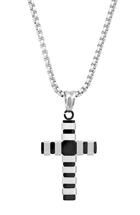 Two Tone Stainless Steel Cross Pendant Necklace
