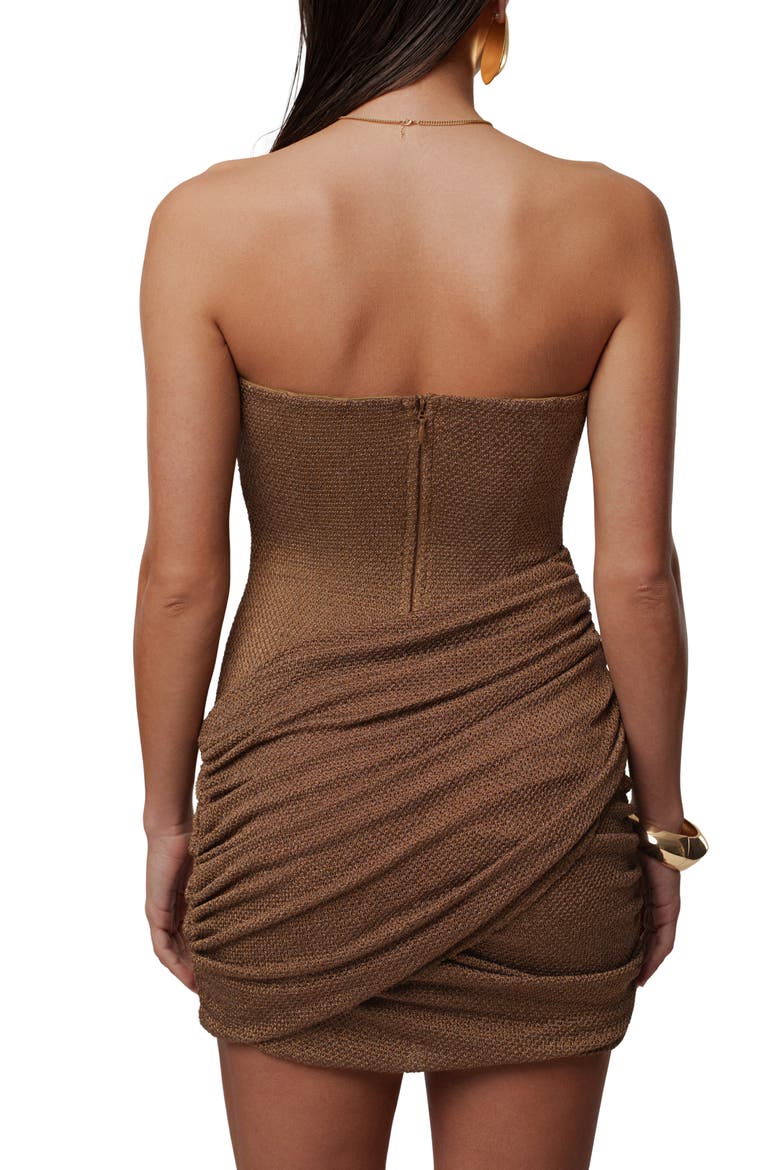 After Dark Romance Metallic Ruched Strapless Minidress, Alternate, color, BROWN