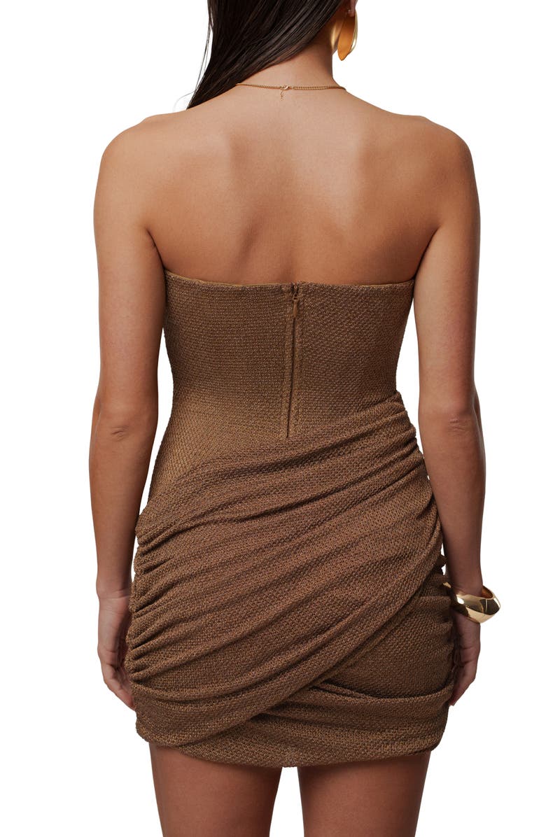 JLUXLABEL After Dark Romance Metallic Ruched Strapless Minidress, Alternate, color, Brown