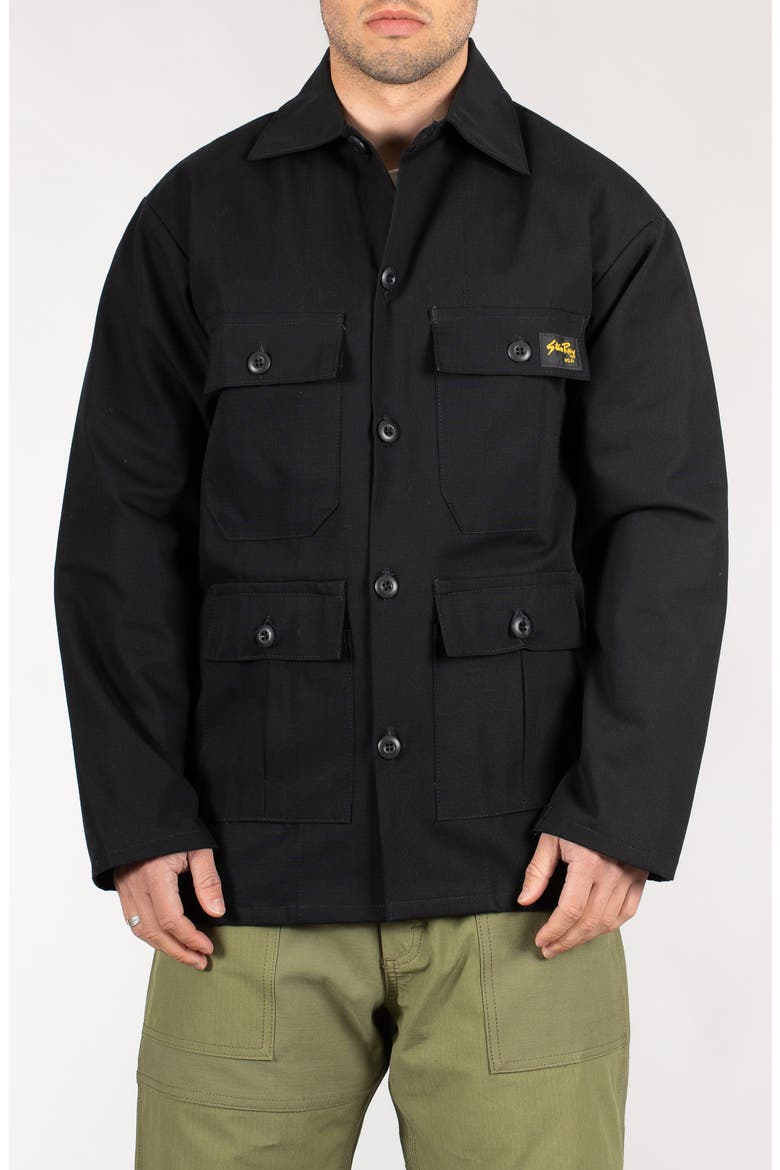 Button-Up Cotton Ripstop Work Jacket, Main, color, BLACK RIP STOP