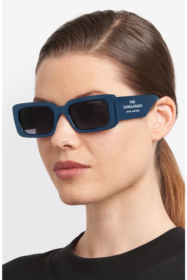 53mm Gradient Rectangular Sunglasses, Alternate, color, MATTE BLUE