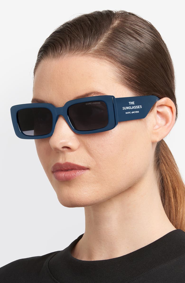 Marc Jacobs 53mm Gradient Rectangular Sunglasses, Alternate, color, Matte Blue
