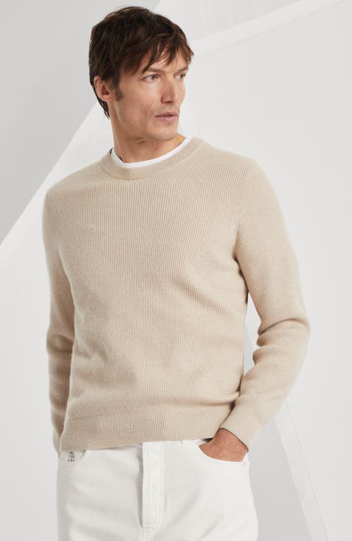 Brunello Cucinelli English Rib Knit Sweater In Sand