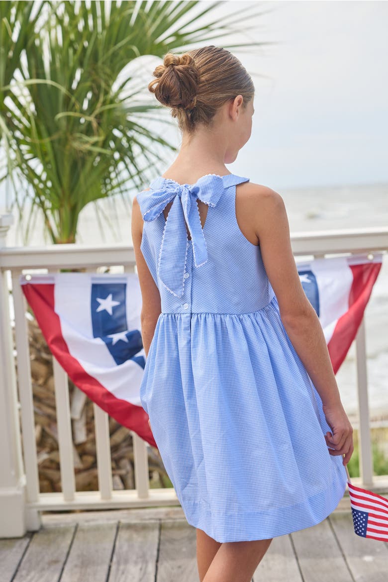 Kids' Bow Back Annie Dress, Alternate, color, Royal Mini Gingham