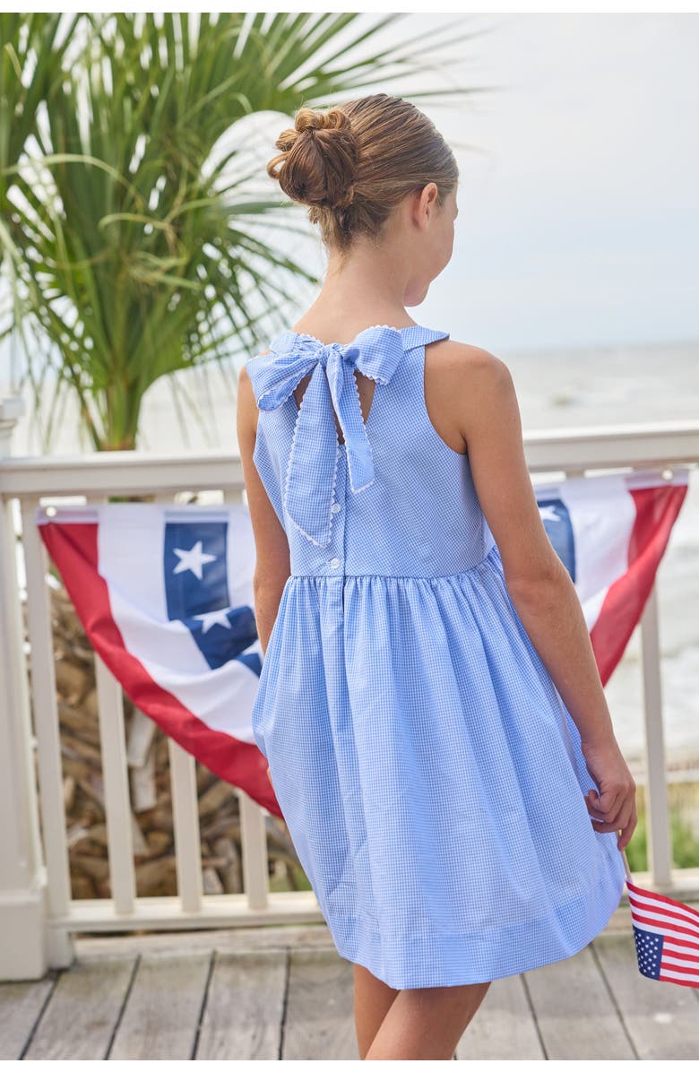 Little English Kids' Bow Back Annie Dress, Alternate, color, Royal Mini Gingham