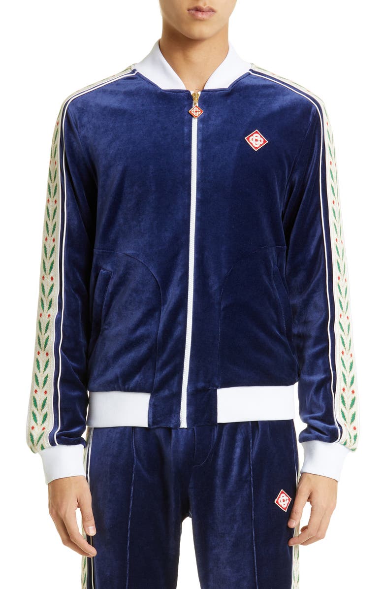 Casablanca Laurel Taped Velour Track Jacket, Main, color, 