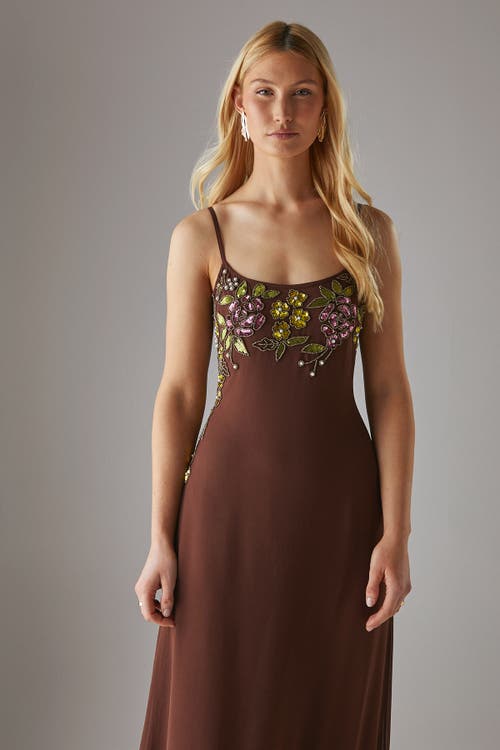 Warehouse Embellished Strappy Sequin Midi Dress In Brown